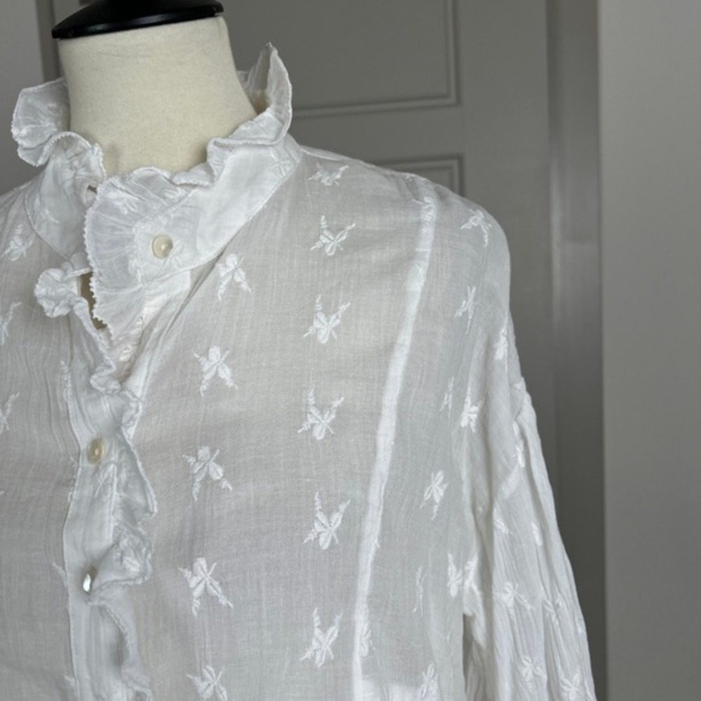 Sundance Ruffled Embroidered Sheer Cotton Gauze Coquette Top Sz S Petite *note - Picture 5 of 10